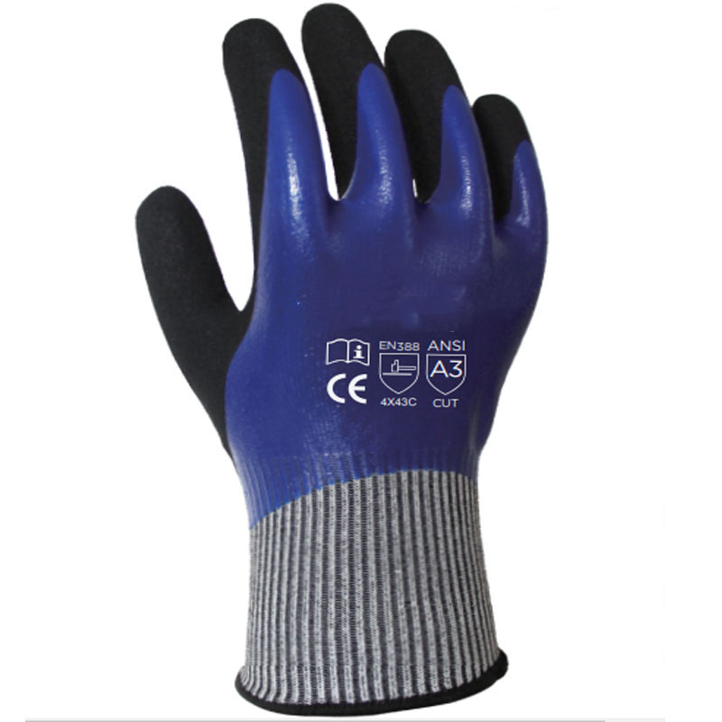 Glass Cutting HPPE and Glass Fiber Safety Work Gloves with Nitrile Coating